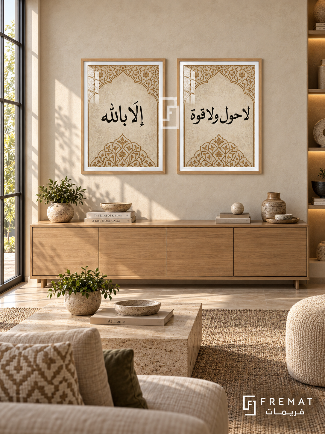 Strength — set of two Islamic calligraphy artworks in Wooden Texture frames.