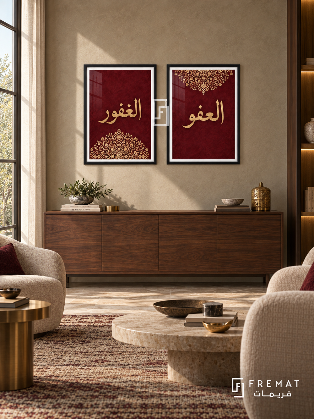 Pardon — set of two Islamic calligraphy artworks in Black frames.