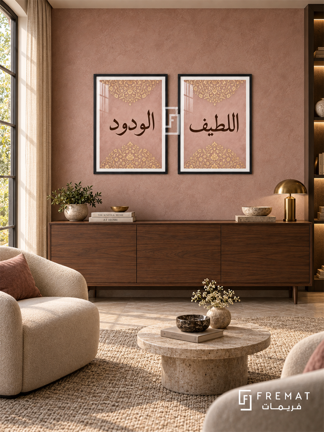 Kindness — set of two Islamic calligraphy artworks in Black frames.