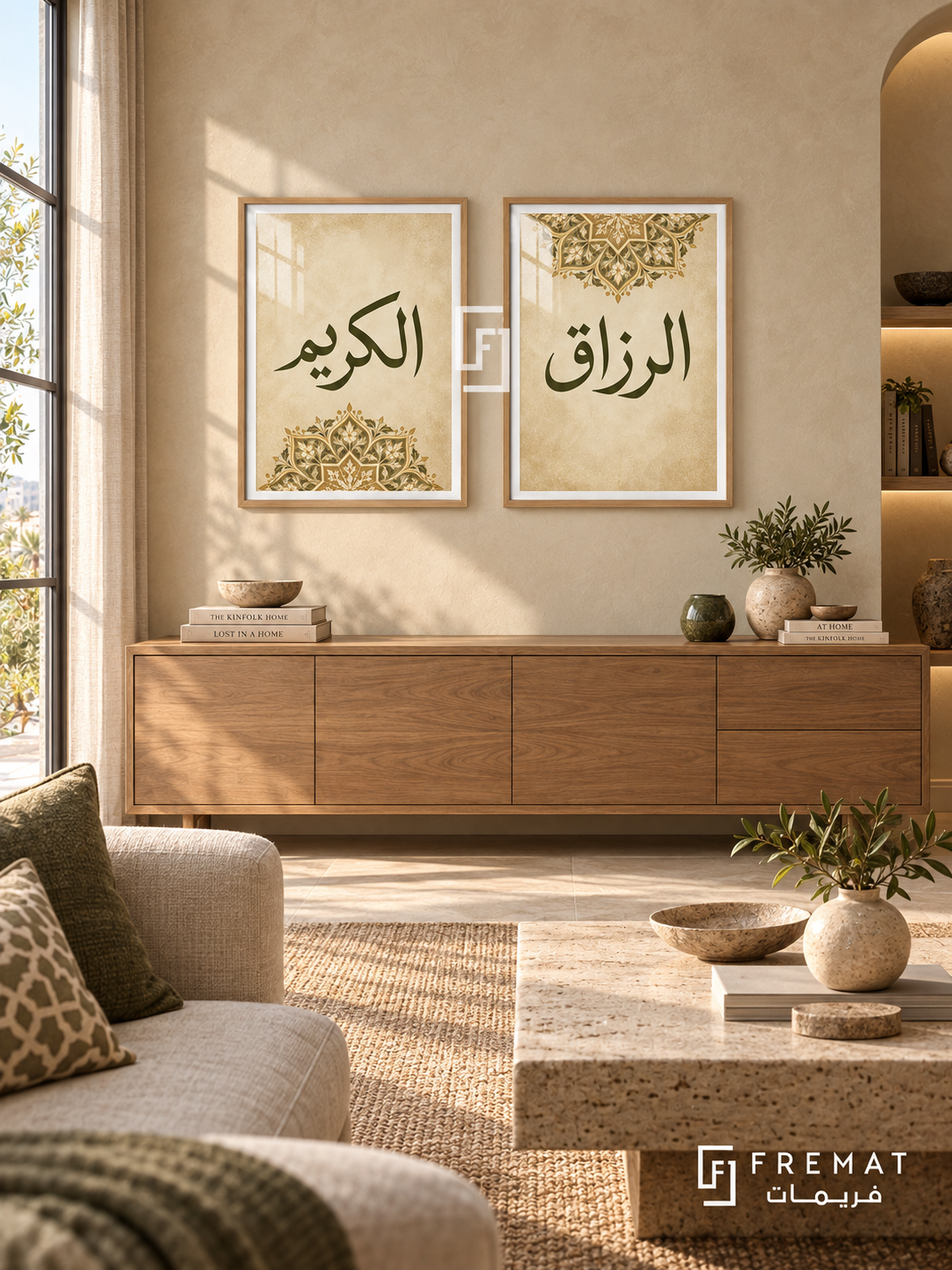Provision — set of two Islamic calligraphy artworks in Wooden Texture frames.