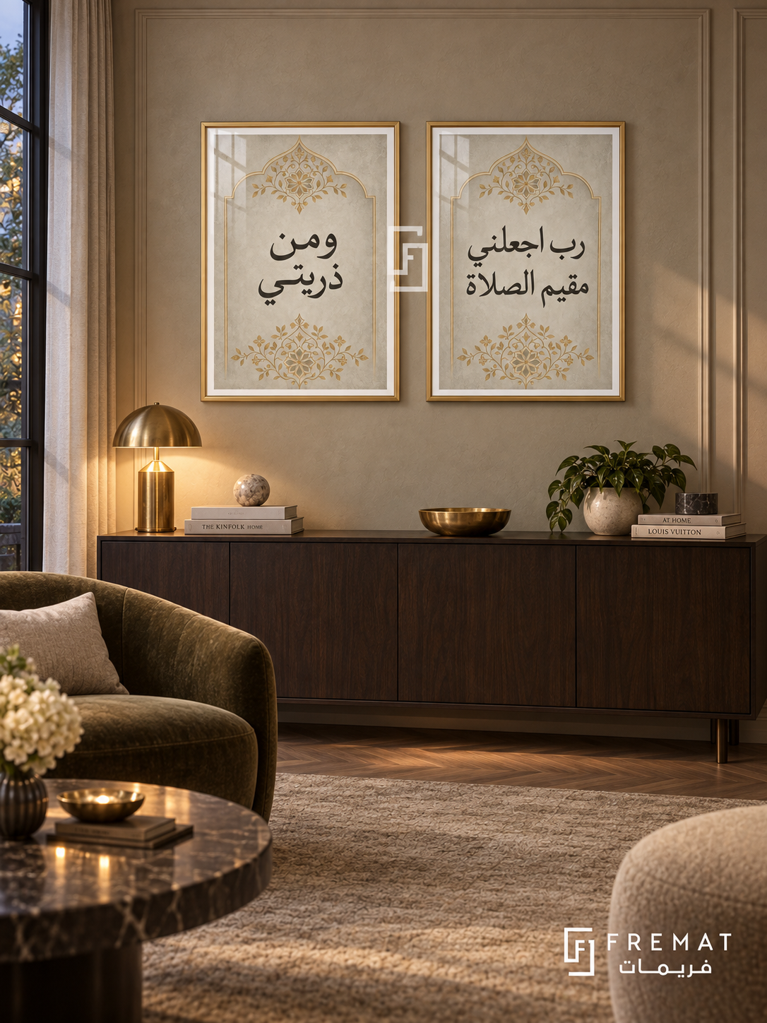 Prayer — set of two Islamic calligraphy artworks in Gold frames.