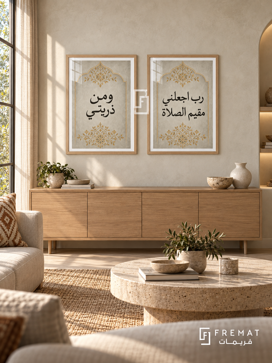 Prayer — set of two Islamic calligraphy artworks in Wooden Texture frames.