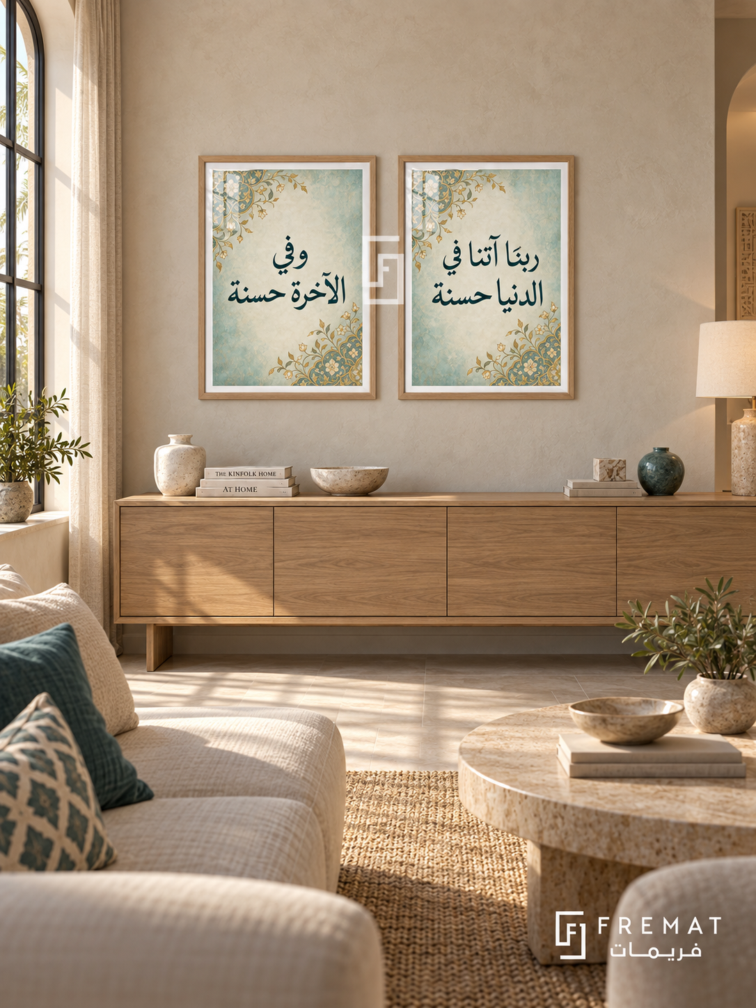 Goodness — set of two Islamic calligraphy artworks in Wooden Texture frames.