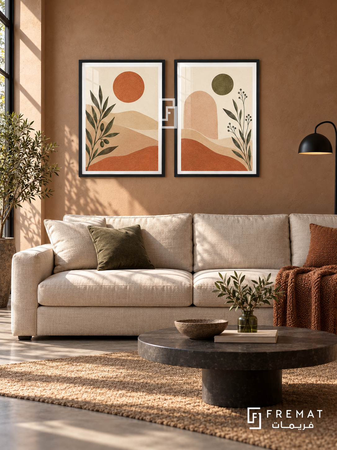 Desert Harmony — set of two boho artworks in Black frames.