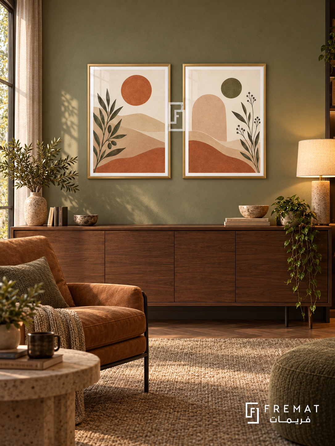 Desert Harmony — set of two boho artworks in Gold frames.
