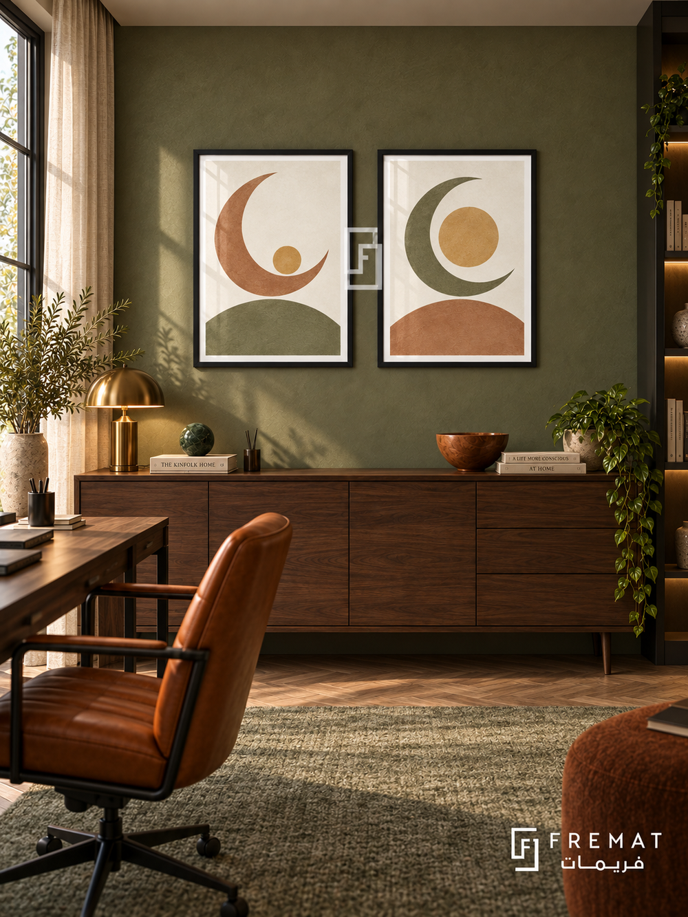 Moonlit Balance — set of two boho artworks in Black frames.