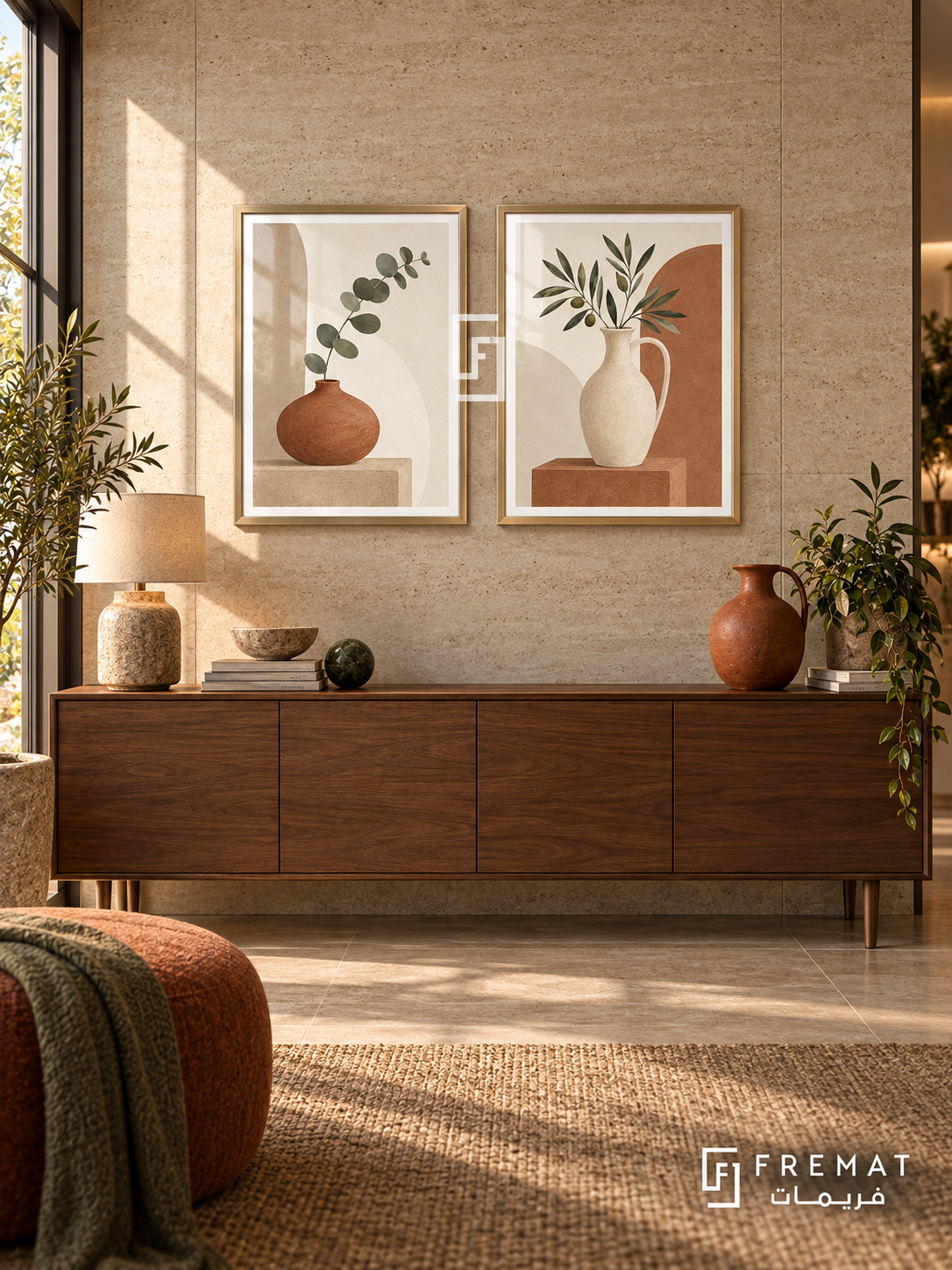 Quiet Vessels — set of two boho artworks in Gold frames.