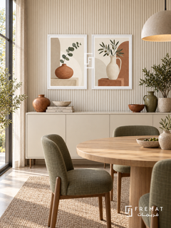 Quiet Vessels — set of two boho artworks in White frames.