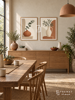 Quiet Vessels — set of two boho artworks in Wooden Texture frames.