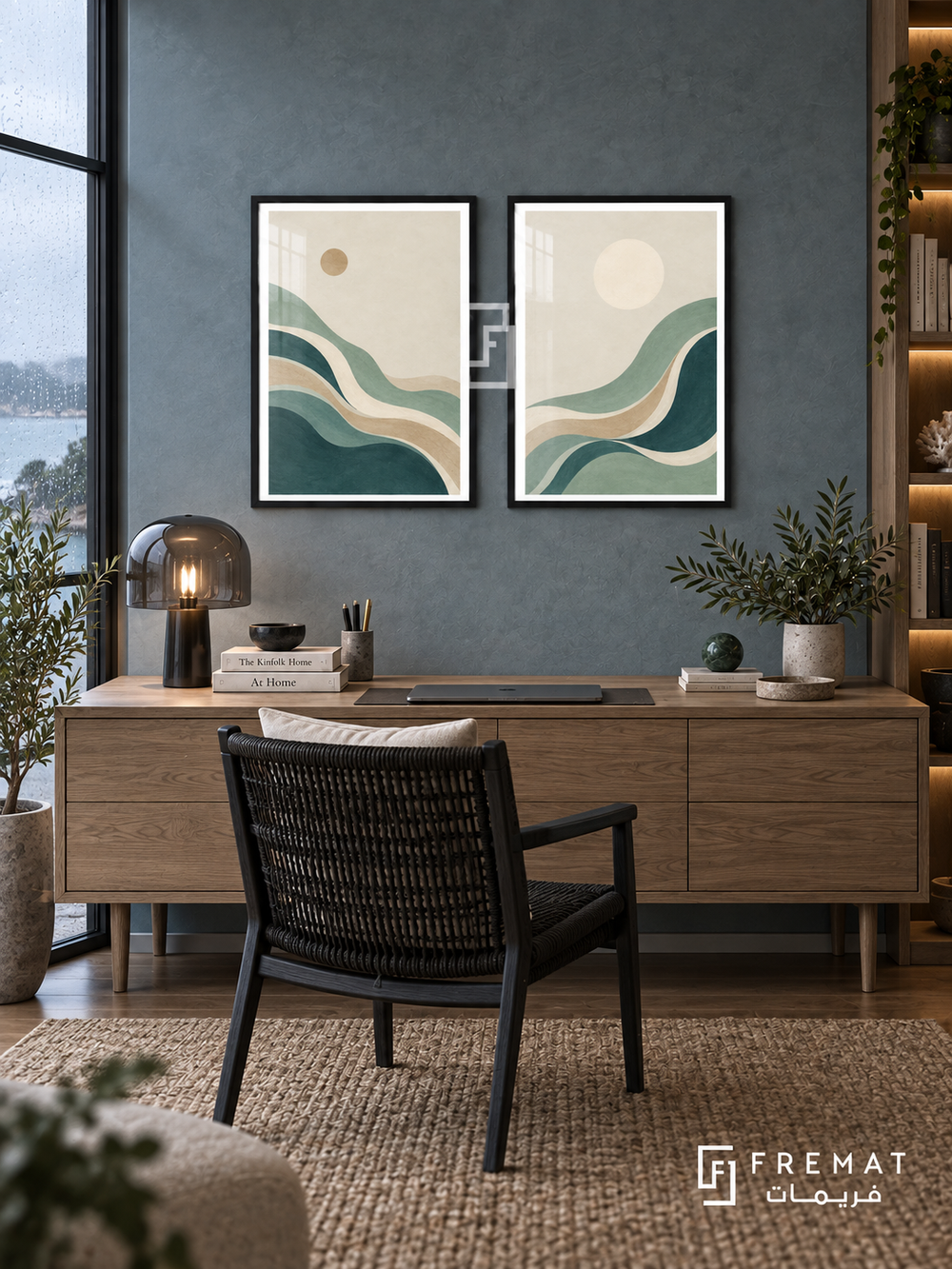 Tidal Rhythm — set of two boho artworks in Black frames.