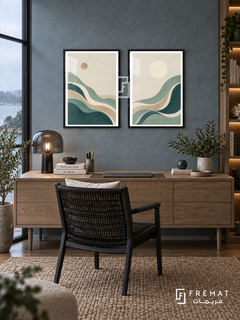 Tidal Rhythm — set of two boho artworks in Black frames.