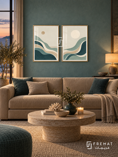 Tidal Rhythm — set of two boho artworks in Gold frames.