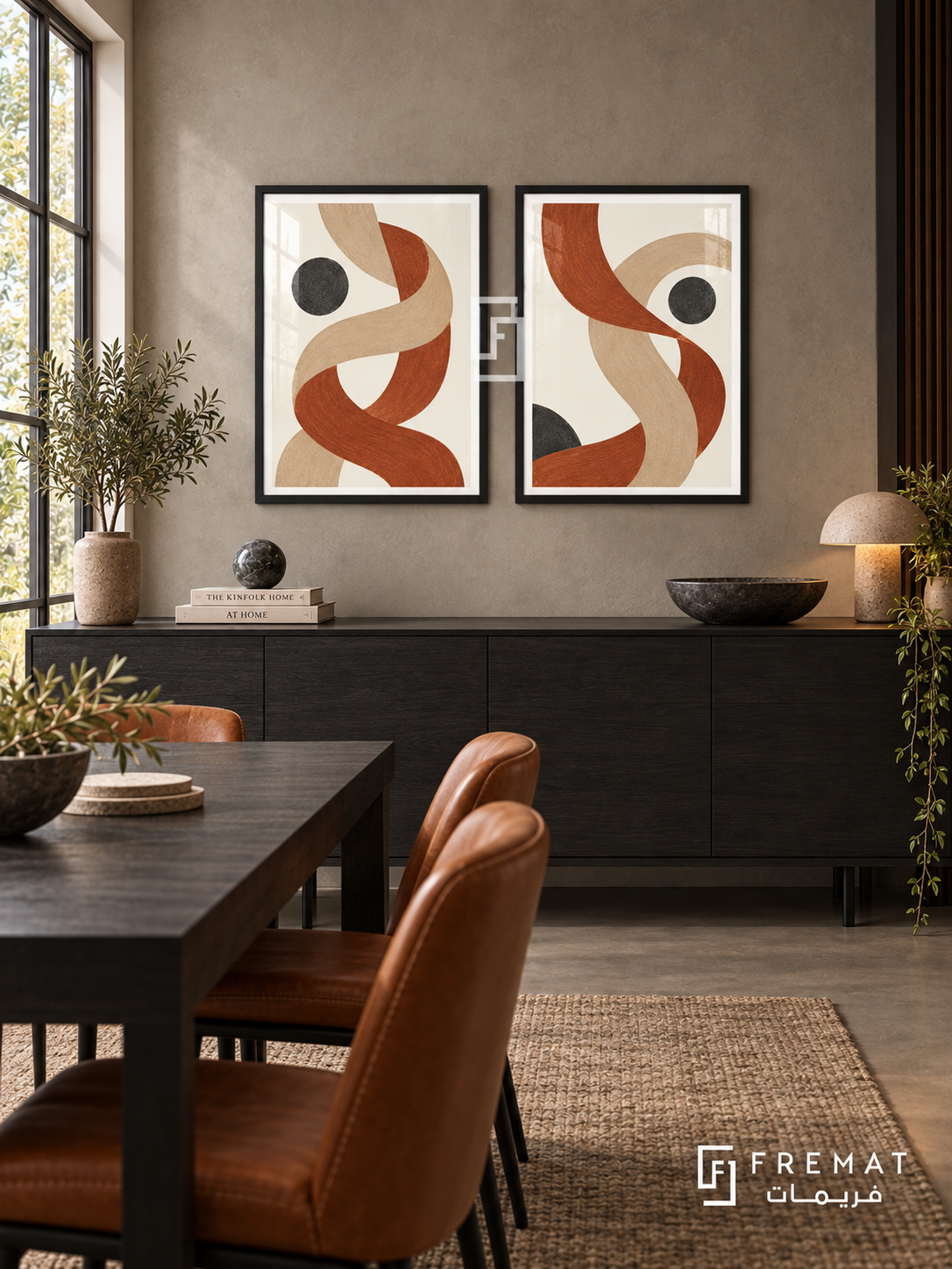 Woven Paths — set of two boho artworks in Black frames.