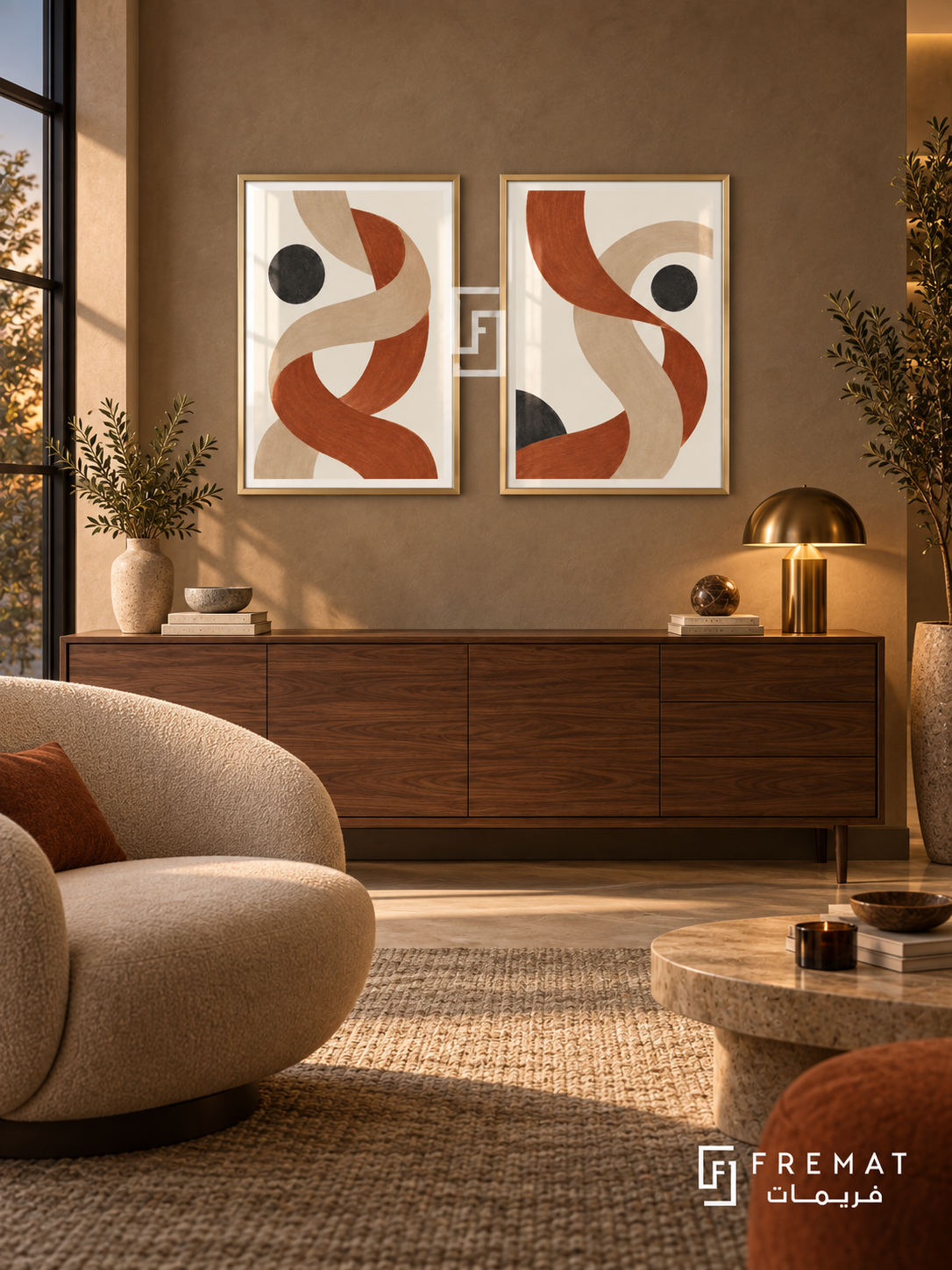 Woven Paths — set of two boho artworks in Gold frames.