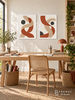 Woven Paths — set of two boho artworks in White frames.