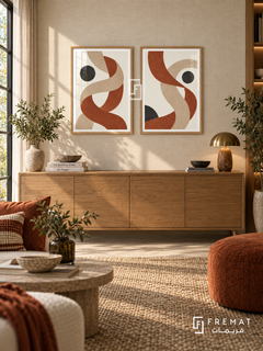Woven Paths — set of two boho artworks in Wooden Texture frames.
