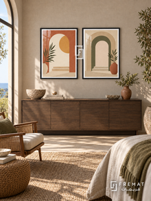Sunlit Doorways — set of two boho artworks in Black frames.
