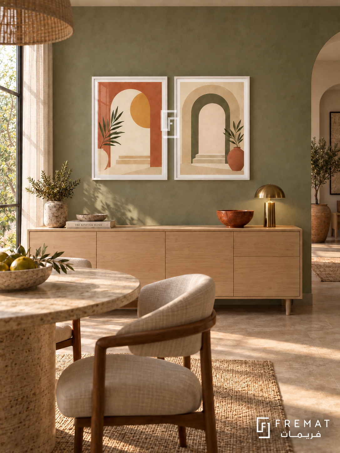 Sunlit Doorways — set of two boho artworks in White frames.