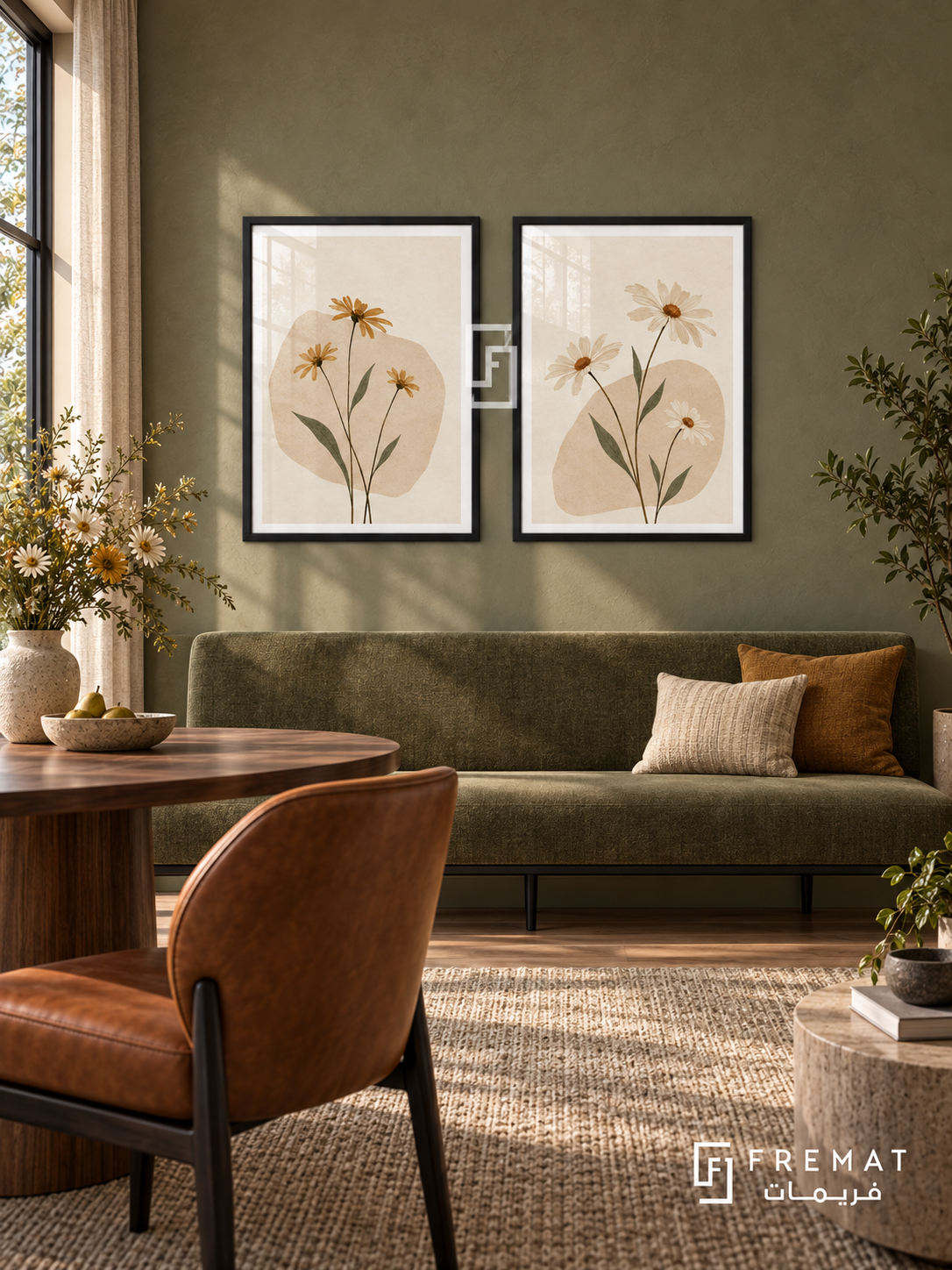 Wildflower Pause — set of two boho artworks in Black frames.