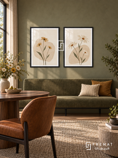 Wildflower Pause — set of two boho artworks in Black frames.