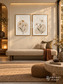 Wildflower Pause — set of two boho artworks in Gold frames.