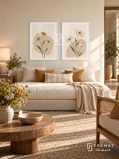 Wildflower Pause — set of two boho artworks in White frames.
