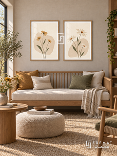 Wildflower Pause — set of two boho artworks in Wooden Texture frames.