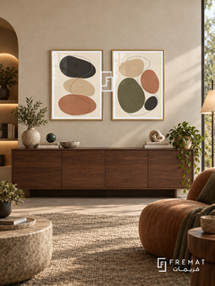 River Stones — set of two boho artworks in Gold frames.