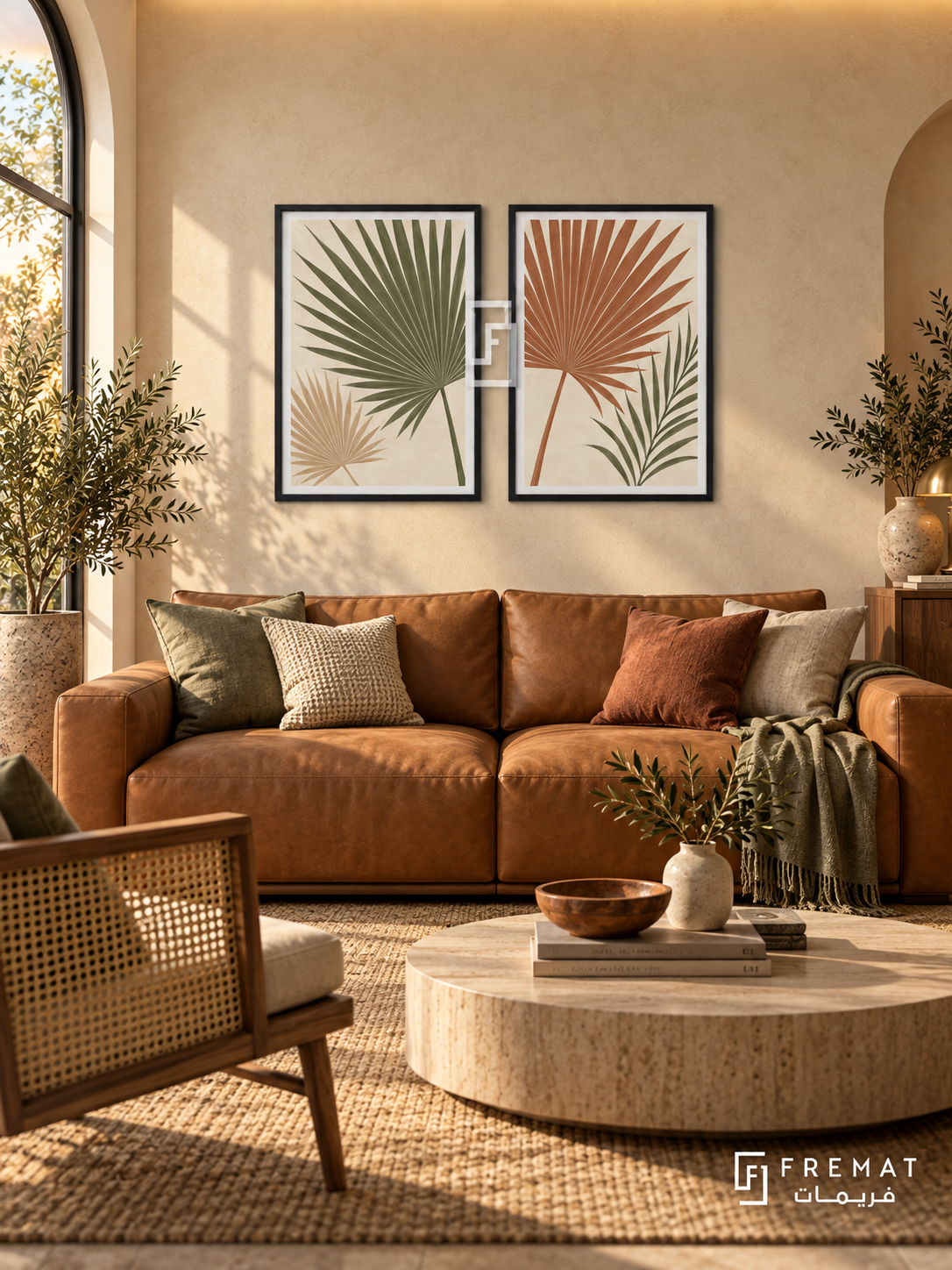 Palm Breeze — set of two boho artworks in Black frames.