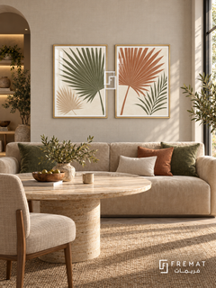 Palm Breeze — set of two boho artworks in Gold frames.