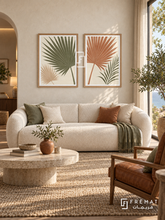 Palm Breeze — set of two boho artworks in Wooden Texture frames.