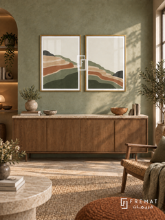 Terraced Earth — set of two boho artworks in Gold frames.