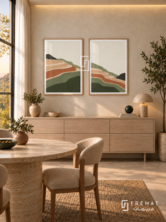 Terraced Earth — set of two boho artworks in Wooden Texture frames.
