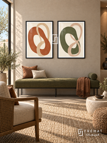 Soft Embrace — set of two boho artworks in Black frames.