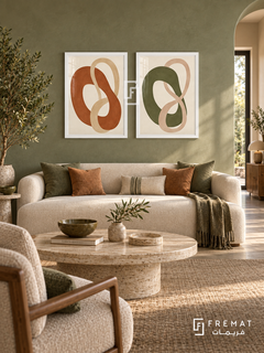 Soft Embrace — set of two boho artworks in White frames.