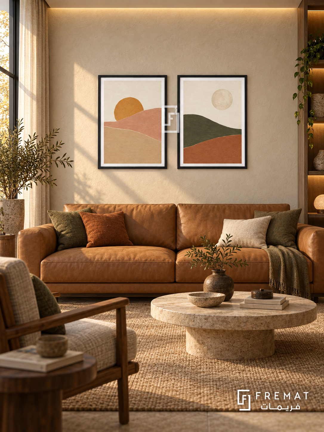 Dawn and Dusk — set of two boho artworks in Black frames.