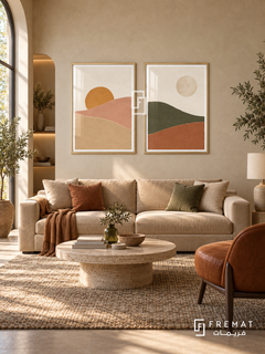 Dawn and Dusk — set of two boho artworks in Gold frames.