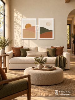 Dawn and Dusk — set of two boho artworks in White frames.