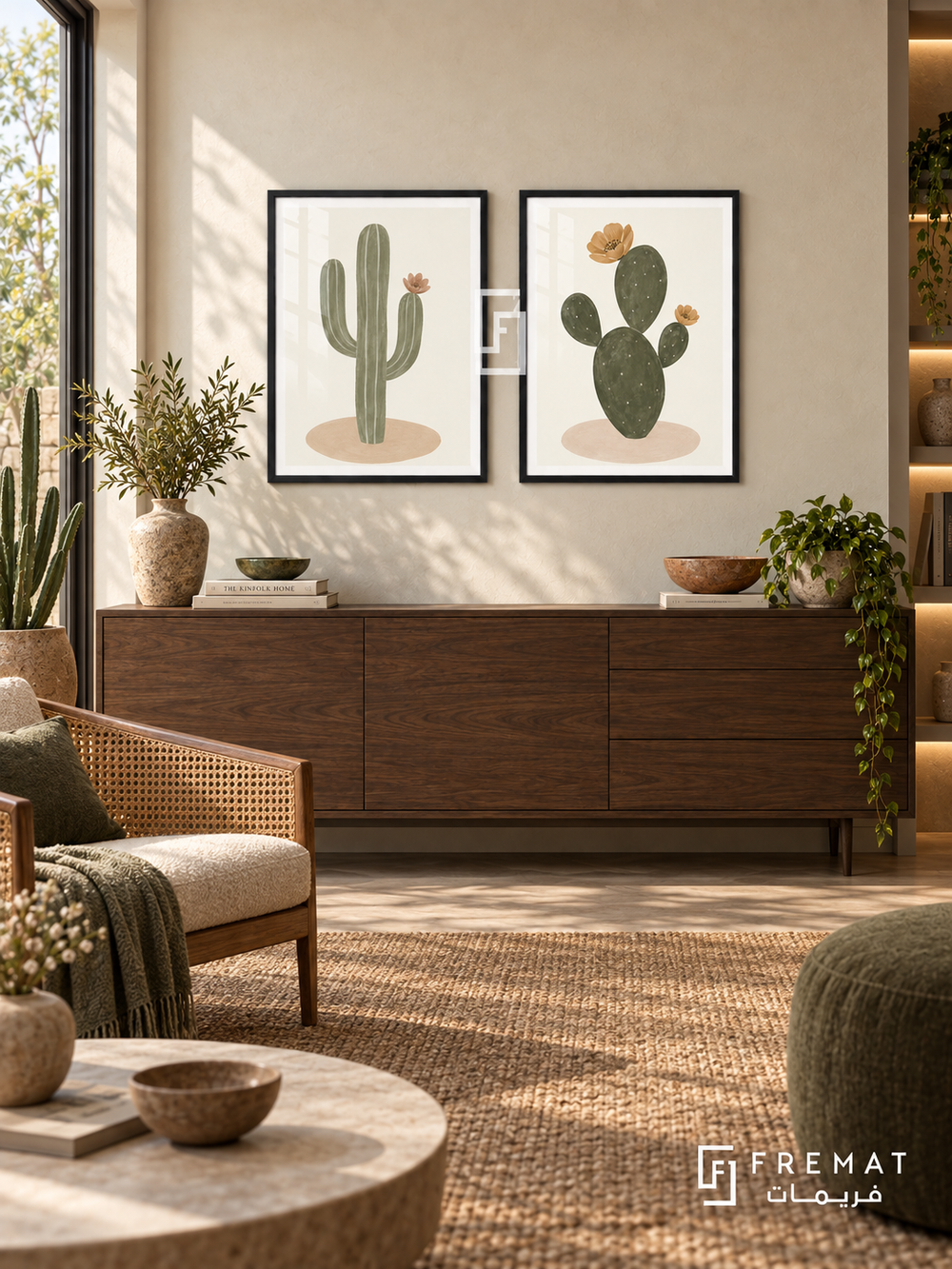 Desert Bloom — set of two boho artworks in Black frames.