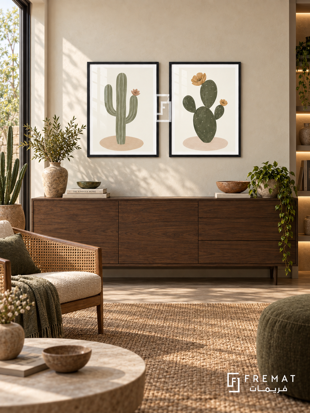 Desert Bloom — set of two boho artworks in Black frames.