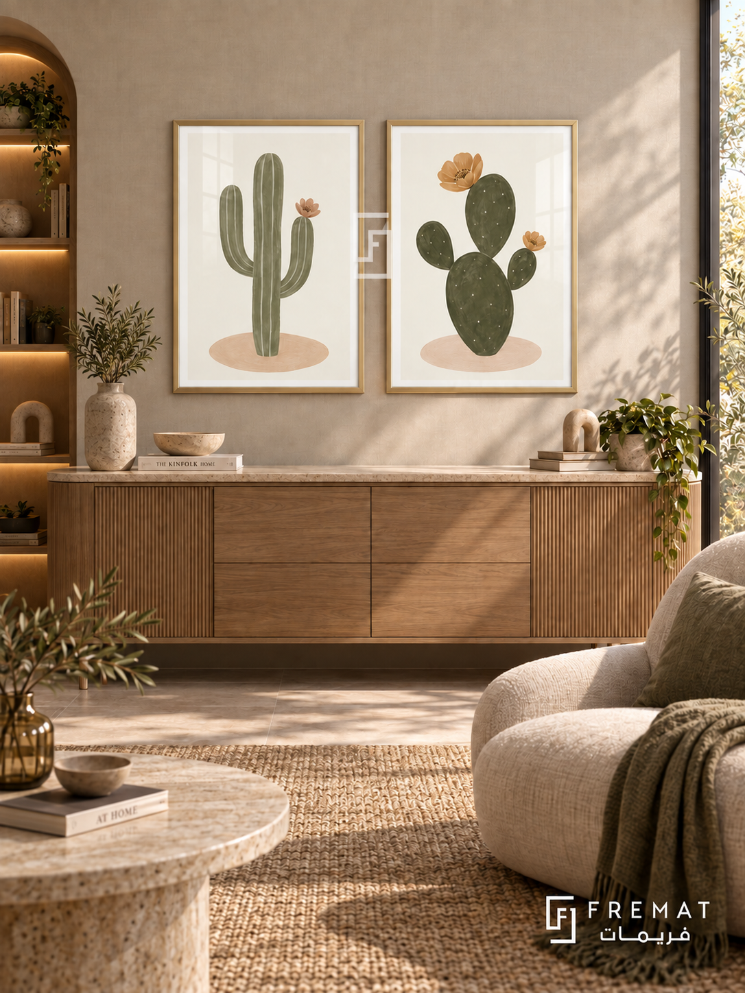 Desert Bloom — set of two boho artworks in Gold frames.