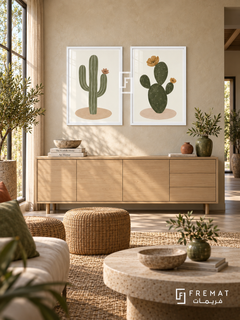 Desert Bloom — set of two boho artworks in White frames.