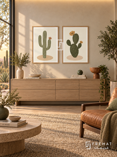 Desert Bloom — set of two boho artworks in Wooden Texture frames.