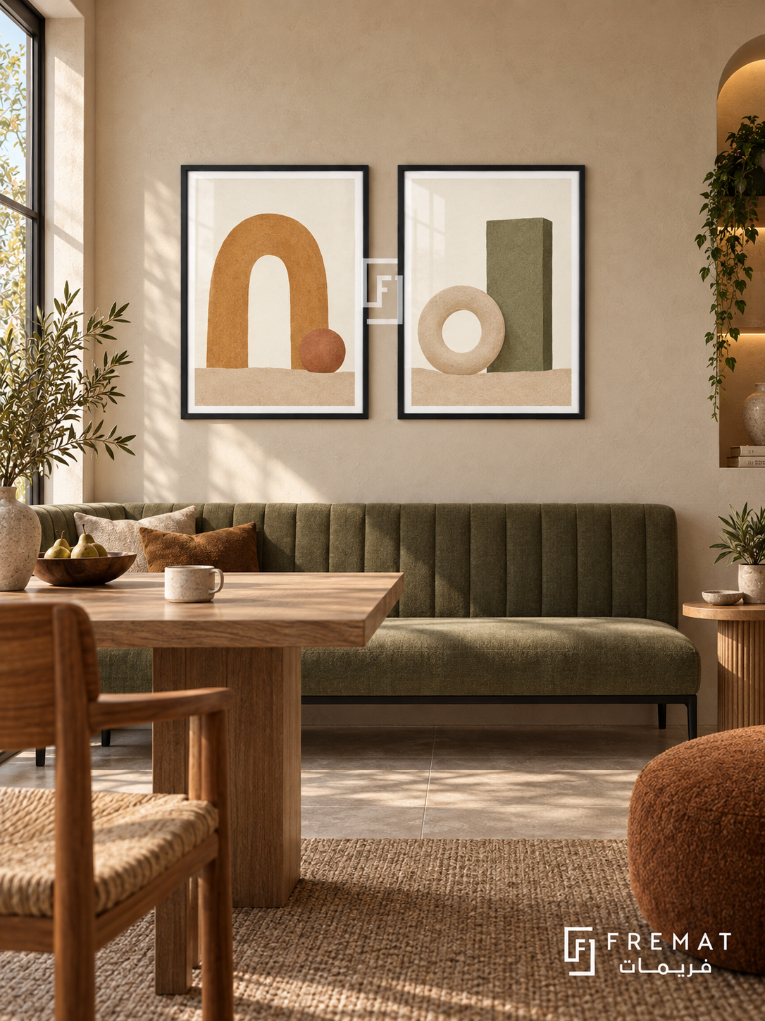 Sandstone Sculpture — set of two boho artworks in Black frames.