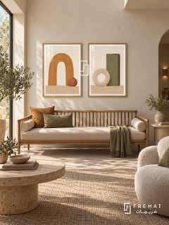 Sandstone Sculpture — set of two boho artworks in Wooden Texture frames.