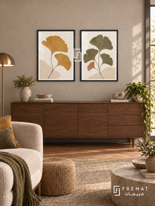 Ginkgo Echo — set of two boho artworks in Black frames.