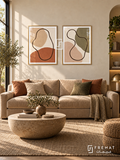 Earthbound Lines — set of two boho artworks in Gold frames.