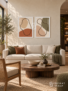 Earthbound Lines — set of two boho artworks in White frames.