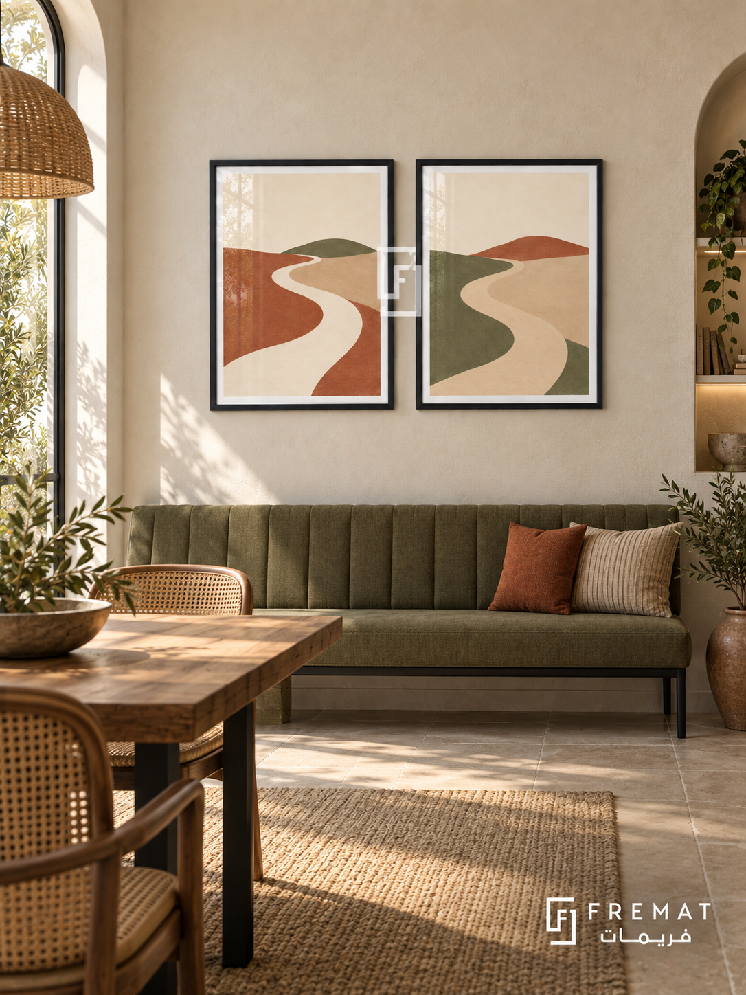 Shared Horizon — set of two boho artworks in Black frames.
