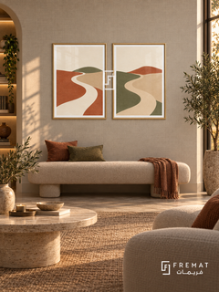 Shared Horizon — set of two boho artworks in Gold frames.